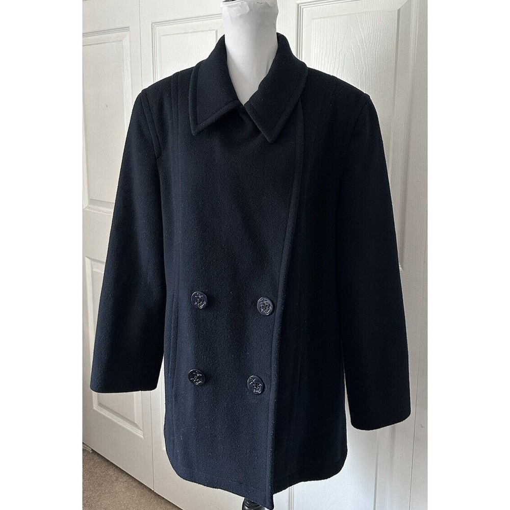 Jones New York VTG Navy Blue 100% Pure Wool Women's Dbl Breasted Coat Jacket L